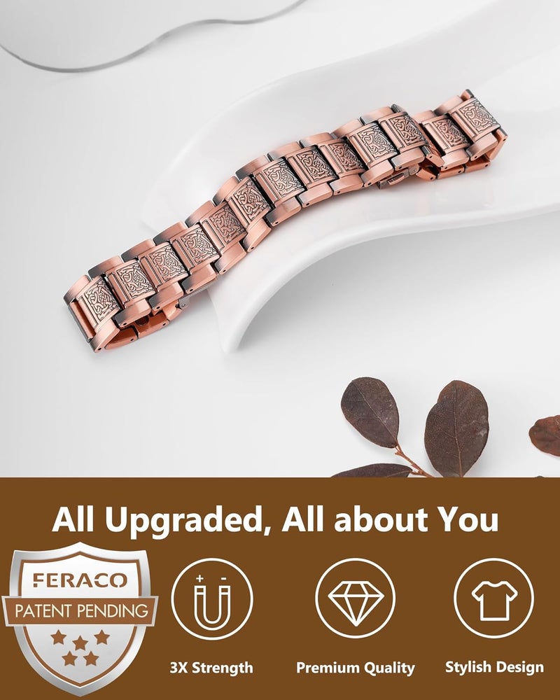 Feraco Copper Bracelet for Men 3X Strength,Magnetic Therapy Bracelet Copper Jewelry with Powerful 3800 Gauss Magnets - Image 4